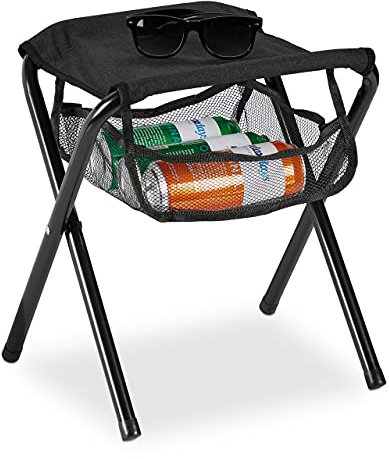Relaxdays Klapphocker, mit Tasche, bis 120 kg belastbar, faltbar, leicht, Campinghocker HBT: 39 x 29 x 35 cm, schwarz