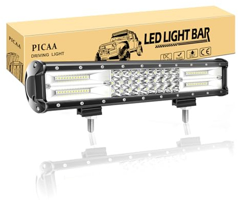 PICAA led Arbeitsscheinwerfer Bar, 15 Zoll 216W 7D Lichtbalken Wasserfest | LED Lichtleiste,12V 24V,Rri-Reihe,Zusatzscheinwerfer Bar,Spot Flutlicht Kombination,für SUV Offroad ATV UTV Traktor 4x4 Auto