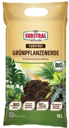 Substral Naturen Grünpflanzen Erde Bio & torffrei, für alle Zimmerpflanzen, mit 3 Monaten Bio-Dünger vorgedüngt, 10L, Grün