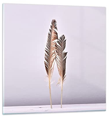 Bilder auf Glas Zwei Federn Flieder Glasbild 60x60cm Wandbilder Dekoration Wohnzimmer Schlafzimmer Küche Deko Groß Wanddeko Bild im Glas Wand Kunstdruck Art Modern Wall Decor Glasdruck GAC60x60-4335