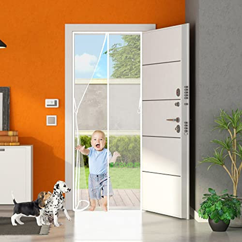 CGUOZI Magnetic Door Screen Mesh 170 x 190 cm Curtains Outdoor Internals Homes Hinged Fly Nets with Powerful Magnets to Keep Flies Mosquitoes and Insects Out White