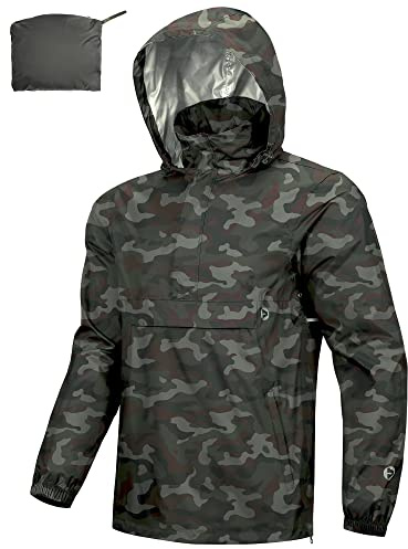 Outdoor Ventures Rain Jacket for Men Waterproof Pullover Lightweight Hooded Windbreaker Outdoor Raincoat Packaway Breathable Windproof Jacket for Travelling, Camping, Hiking Forest Camouflage S