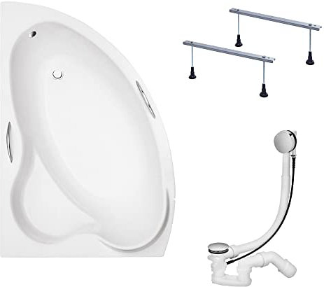 KOLMAN Badewanne ADA Eckbadewanne 140x90 Links ohne Verkleidung, Ablaufgarnitur und Füßen Komplettset 3in1 Premium Original Acryl Wanne Siphon