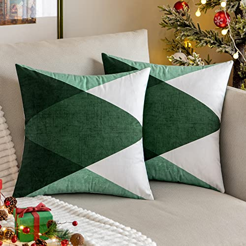 MIULEE Natale Federe Cuscini per Divano Geometriche Copricuscini Decorativi Fodere Cuscino Stampato Quadrato con Cerniera per Camera da Letto Casa Soggiorno 50x50 cm 2 Pezzi Verde Scuro