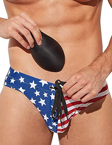 PINKY SENSON Men's American Flag Patriotic swimwear Fourth of July Stars & Stripes Swim Swim Briefs M