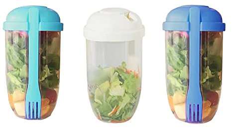 Desikixudy 3 vasos mezcladores de ensalada de 33.8 onzas con tenedor y soporte para aderezo de ensalada