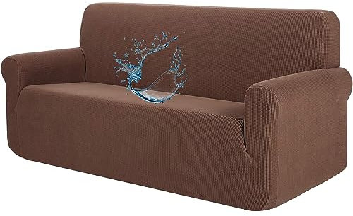 AYLFBFU Wasserdicht Sofaschutz Katze 3 Sitzer Verbesserter, Dickerer Jacquard-Stoff, Sofa überzug L Form Hundefreundlich, Sofaschoner Für Hunde für Hunde haustierfreundlich, Hellbraun