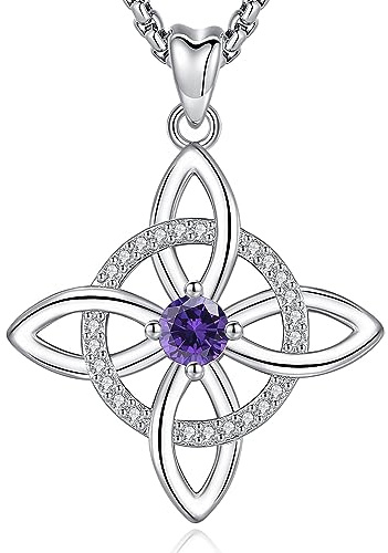 AEONSLOVE Collier Nœud de Sorcière Argent 925 pour Femme Fille, Collier Nœud Wiccan avec Pierre de Naissance Pendentif Celtique Chance Bijoux Charme de Sorcière
