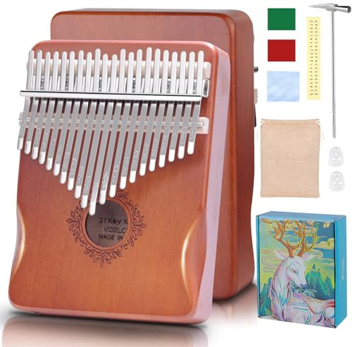 DMTIVMG Kalimba 21 Schlüssel Mini Fingerpiano Thumb Piano für Musikliebhaber Anfänger mit Lehrmaterial, Stimmhammer