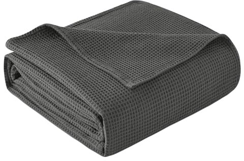 WOLTU Tagesdecke 150x200 cm 100% Baumwolle, leichte Wohndecke in Waffeloptik, weiche Überwurfdecke Bett, Sofa Überwurf Wohnzimmer Schlafzimmer, Dunkelgrau