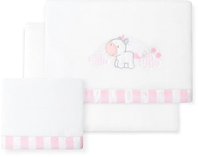 INTERBABY · Fleece-Plüsch-Bettlaken-Set für Babybett Unicornio Nube weiß rosa · 3- Teilig Winter -Bettwäsche-Set für Babywiege