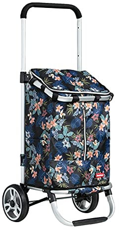 Chariot Caddie Caddie Pliant avec 2 Roues Chariot télescopique pour Shopping Bagages Outils Chariot d'épicerie de Bureau (Fleurs Bleu foncé)