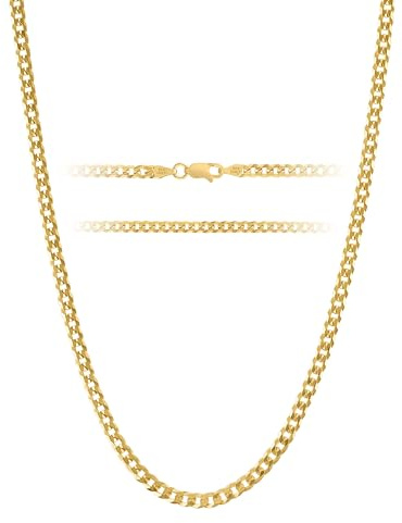 KISPER Gold Chain Necklace for Men and Women Plated 925 Sterling Silver | Made in Italy, figaro mariner curb, 3-3.5mm, 16-30 inches, anti-tarnish, hypoallergenic, lobster clasp