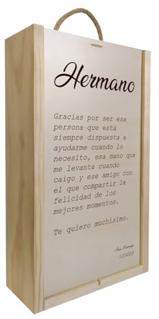 Deliex. Regalo para hermanos con el mensaje que quieras, caja de madera personalizada para botellas, regalo original… (2 botellas)