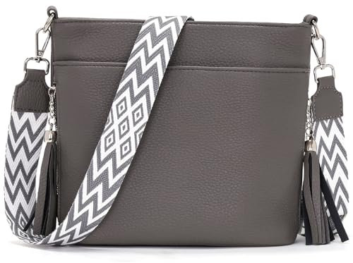 Paigtes Umhängetasche Damen Mittelgroß Handtasche Damen Klein Crossbody Bag Leder PU Tasche Dunkelgrau