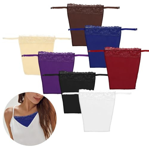 SKHAOVS 7 PCS Lady Reggiseno Inserto Overlay Modesty Panel Vest,Lady Lace Clip-on Mock Canotta,Taglia Unica,Lace Clip Finto Canotta Reggiseno Inserto (IT, Testo, M, L, Regular, Regular, 7 Colori)