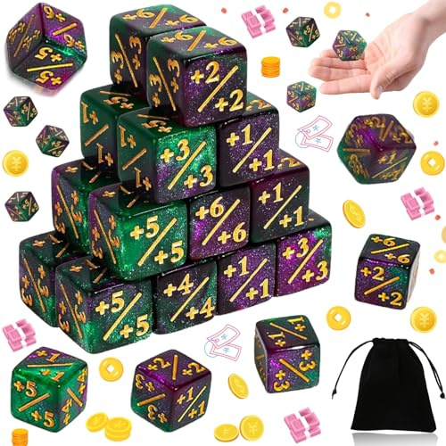 Liekadijiae 24 st Lojalitetstärningar och MTG-token - 6-sidig digital tärning kompatibel med CCG (med svart sammetspåse)