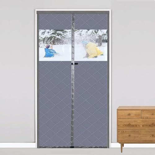 Magnet Wärmeschutzvorhang für Türen 75 x 190 cm,Oxford Thermo Türvorhang mit sichtbaren Panels Kälteschutz Winddicht,Polyesterfaserfill verdicken&Thermovorhang Kälteschutzge Türvorhang