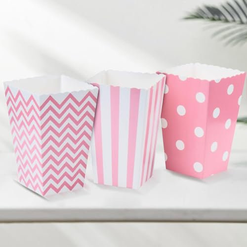 24 Pezzi Scatole di Popcorn, Sacchetti Pop Corn, Contenitori Pop Corn, Popcorn Scatole di Carta, per Feste, Compleanno, Carnevale, Serate Cinema (Rosa)