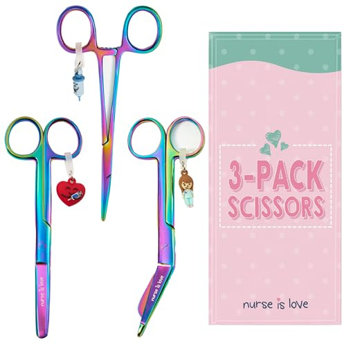 Nurse is Love Set of 3 scissors with holding instruments, nurse scissors, bandage scissors, nurse, for rescue scissors, nurse accessories, chrome colour