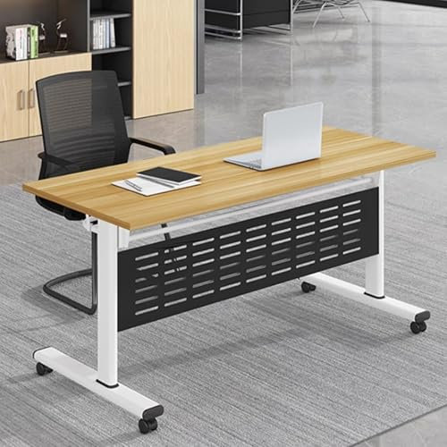 Faltbarer Konferenztisch mit Rollen, tragbarer Trainingstisch, Edelstahl-Bein und Holzplatte, Computertisch, ideal für Studium, Arbeit und Sport, helles Walnussholz-Finish, 119,4 x 50,8 x 76,2 cm