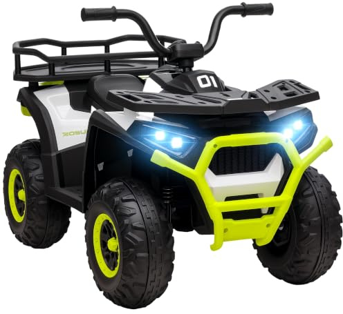 AIYAPLAY 12V Kids Electric Ride on ATV Quad Bike for Ages 3-5 Years Green | Battery Powered, 4 Suspension Wheels, Forward Reverse Function, Headlights, Music, Storage Basket