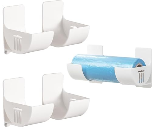 XINCHENG 2 Pairs Plastic Bag Holder, Wall Mounted Garbage Bag Dispenser, White Garbage Bag Dispenser Grocery Bag Holder for Home Kitchen Storage and Organization