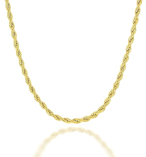 ALANETA Collar Cordon de 60cm para Hombres Cadena de Acero Inoxidable bañada en oro 18k. Hecha a Mano. Regalo para Él. Joyería para Hombres (Oro 3/5mm)