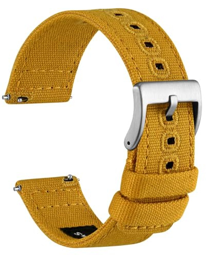 WOCCI 22mm Correa Reloj de Tela, Liberación Rápida, Correa de Repuesto, Hebilla Plateada (Amarillo)