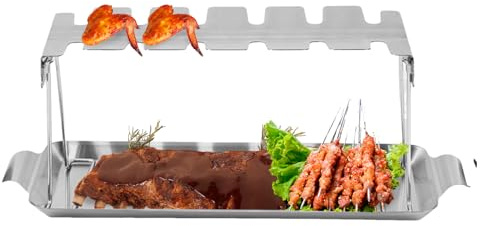 Acunny Support de cuisse de poulet pour barbecue - Grille avec bac de récupération - Support en acier inoxydable avec revêtement antiadhésif - Passe au lave-vaisselle - Pour four, barbecue