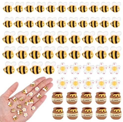 60 Stück Miniatur Bienen Dekoration Mini Bienen Harz Biene Deko zum Basteln Klein Streudeko Bienenform Handwerk Verzierung für DIY Haarspangen Scrapbooking Handwerk Zubehör Garten Partys Geburtstag