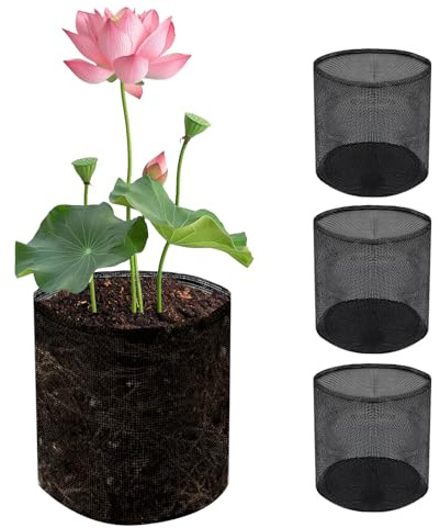 Clyfanesy Lily Plant Pots For Pond, 4 Pack Pond Plant Baskets,18Cm H X 18Cm Aquatic Pond Planting Bags,Reusable Mesh Floating Pond Planters,Water Garden Pond Plants For Small Ponds