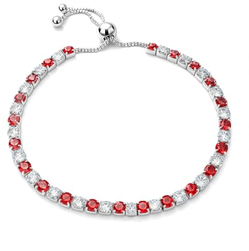 Bracciale Tennis Acciaio con Zirconi 5A da 3mm, Gioiello Elegante per Donna e Uomo, Misura Regolabile, Chiusura Scorrevole, Anallergico, Idea Regalo Raffinata, Qualità Made in Italy (Bianco e Rosso)