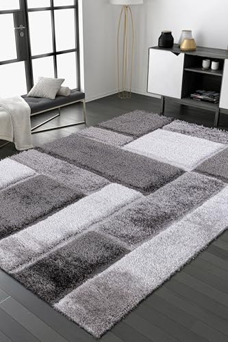 3D Modern Shaggy Area Rug – Geometric Design Pattern – Soft Thick High Pile Carpet for Living Room, Bedroom, Floor Mats Small Door Mats (Grey, 80 x 150 cm (2.62 x 4.92 ft))