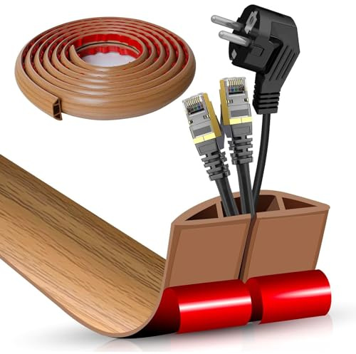 Kabelbrücke Flexibler Klein Kabelkanal - 3CMx3M Holzmaserung Fussboden Kabelkanal Braun Boden Kabelbrücke, Kabelschacht Leicht zu Schneiden Montage, PVC Bodenkabelschutz für Schule Haus Büro Netzkabel