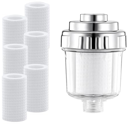 Filtre de Douche Anti Calcaire avec 6 Cartouches Remplaçables, Filtration Haute Performance du Chlore, des Métaux Lourds et des Impureté, S’adapte à Tous les Pommeaux de Douche Standard