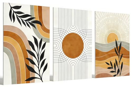 PIGPIGFLY Set de 3 Tableaux Toile 30x40cm - Style Boho-Chic avec Cadres en Bois, Affiches Décoratives Murales pour une Déco d'Intérieur Éclectique et Artistique