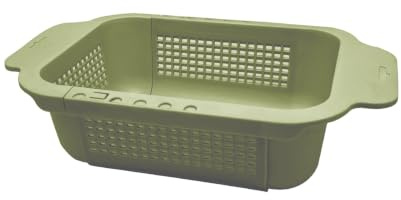 SuperAuriga Over The Sink Colander Strainer Basket, Foldable Strainer & Expandable Colander for Washing Veggies/Fruits, Draining Pasta Spaghetti, Food-Grade Silicone Frame (Green)