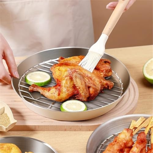 ZYNCUE Molde de acero inoxidable con estante de refrigeración para uso en cocina, bandeja de pavo asado para barbacoa de pasteles, 24,7 x 24,7 x 3,5 cm