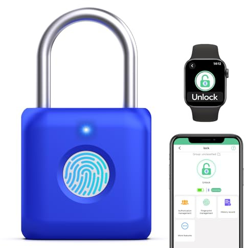 Anweller Cadenas à empreintes digitales, serrure intelligente avec application, convient pour portail de gym, bleu