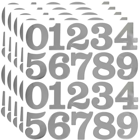 2 Inch Number Sticker, Vinyl Self Adhesive Number Sticker -5 Sheets, Silver | for Mailbox, Silver Waterproof Number Stickers for Organizing, Lockers, Sign, Note, Bins, Storage and More