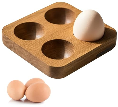SMELEYOU Portauova in Legno Portauova in Legno Naturale per Frigorifero con 4 Slot per espositore Decorativo per Organizer da Cucina Rustico da banco