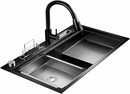 Lavello da cucina in acciaio inossidabile con rubinetto multifunzionale - Organizzazione efficiente dell'area umida con design a scala
