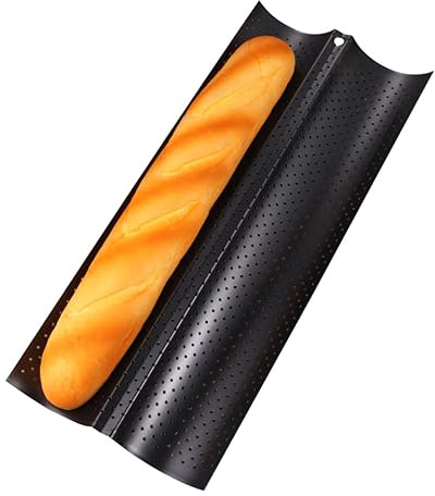 JOINPAYA Plaque à Baguettes 2 Moules, Moule Pain Français Perforé et Antiadhésif, Gouttière de Cuisson Vague pour Mini Baguette Maison, Accessoire de Boulangerie Noir Tôle Acier