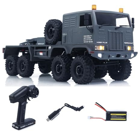 Radio Control Military Truck, 1/18 Scale, 8x8 Off Road Vehicle with Brushed Motor, Winch, Metal Hook, All Wheel Steering