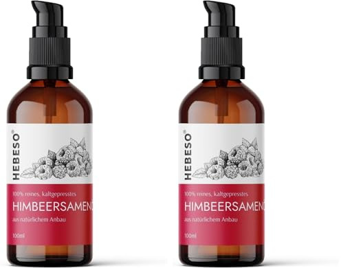 HEBESO - Olio di semi di lampone 100% biologico spremuto a freddo 100ml - Anti-età, nutriente, ricco di vitamine A/E - Antirughe, pelle secca - Trattamento viso - Protezione solare (Confezione da 2)