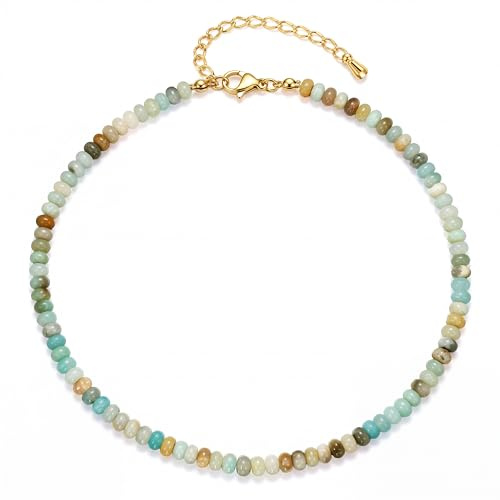 Morfetto Collier Perle Femme Collier Multicolore avec Pierre Naturelle Colliers d'Été Ras de Cou Femme Bijoux Boheme Y2K Perles Personnalisé Anniversaire Cadeau ajustable - Amazonite
