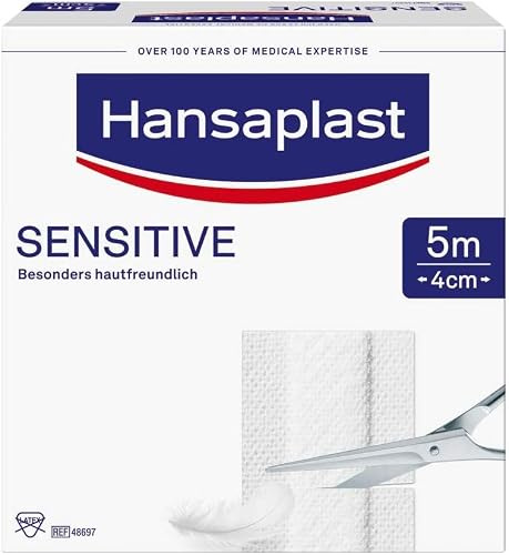 Hansaplast Sensitive Pflaster (5 m x 4 cm), zuschneidbare und hautfreundliche Wundpflaster mit sicherer Klebkraft, schmerzlos zu entfernende Pflaster