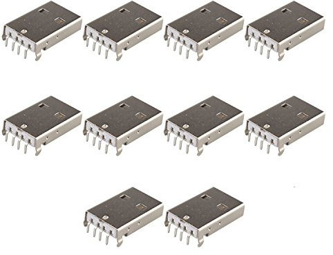 Futheda 10 pcs USB 2.0 Prise Jack connecteur mâle de Type A 4-Terminal à 90 degrés PCB de Montage Blanc