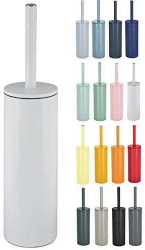 Spirella, Scopino per WC con Supporto in Acciaio, Modello Akira, Testa Intercambiabile e Vaso in Acciaio Solido, con Contenitore Igienico, Scopino Chiuso, Autoportante, Bianco Opaco, 40 x 9,5 x 9,5 cm